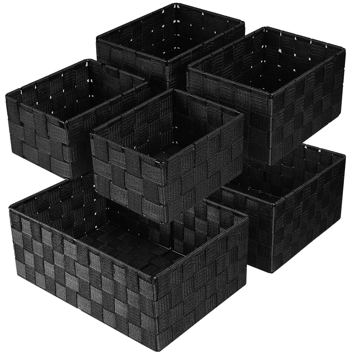 Uvellgift woven storage baskets set6 black in-drawer organizer for clothes and closet organization.