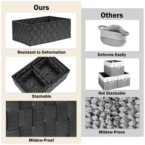 Uvellgift woven storage baskets stackable black cubes for modular closet organization.