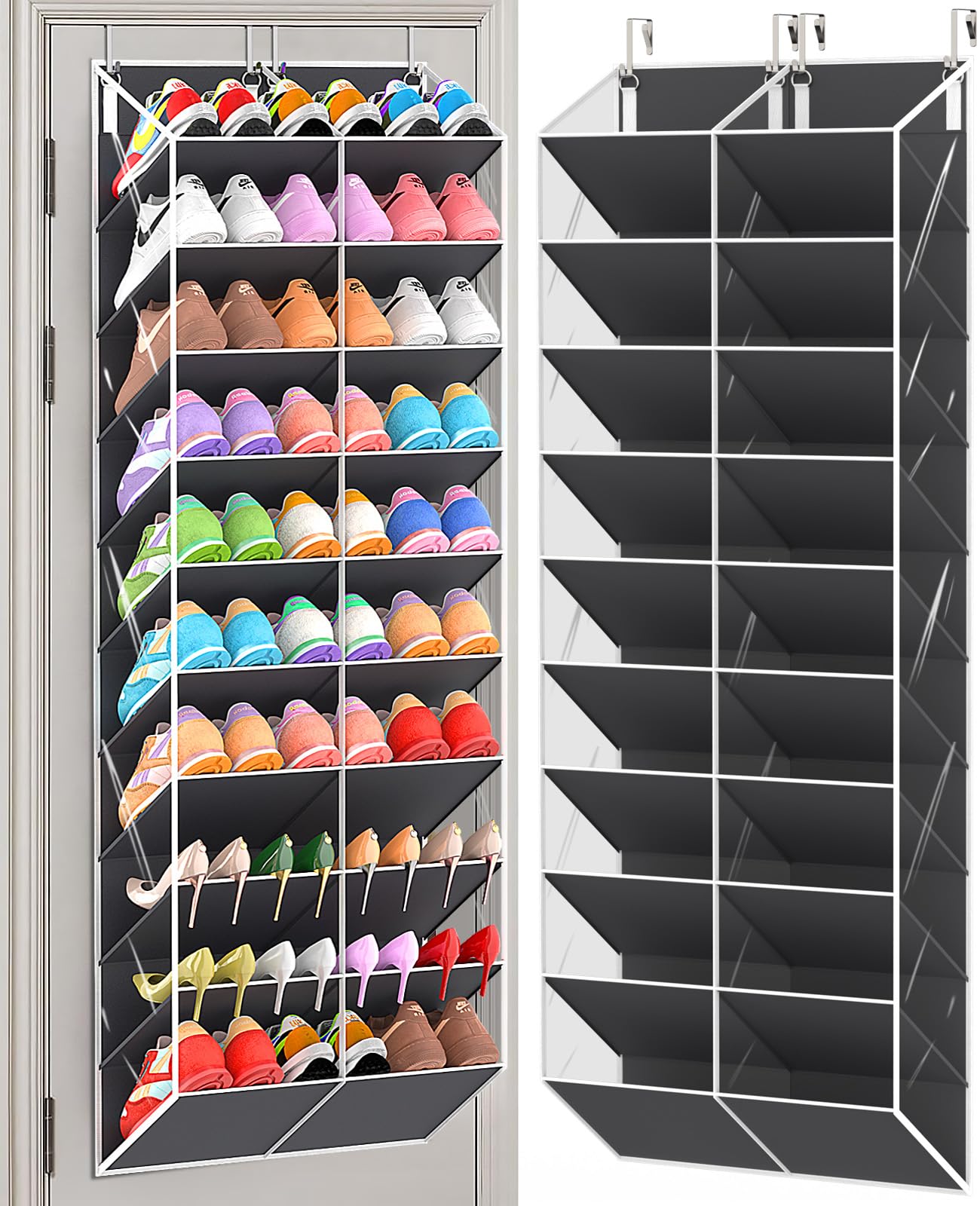 UVIAHOMI 10-tier over-the-door organizer front view with roomy pockets.