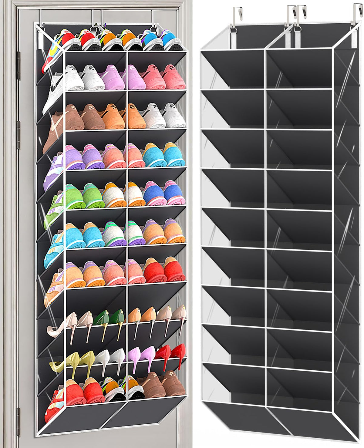 UVIAHOMI 10-tier over-the-door organizer front view with roomy pockets.