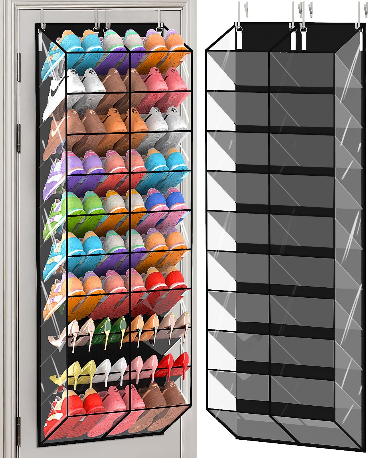 UVIAHOMI over-the-door shoe organizer with clear PVC for easy visibility.