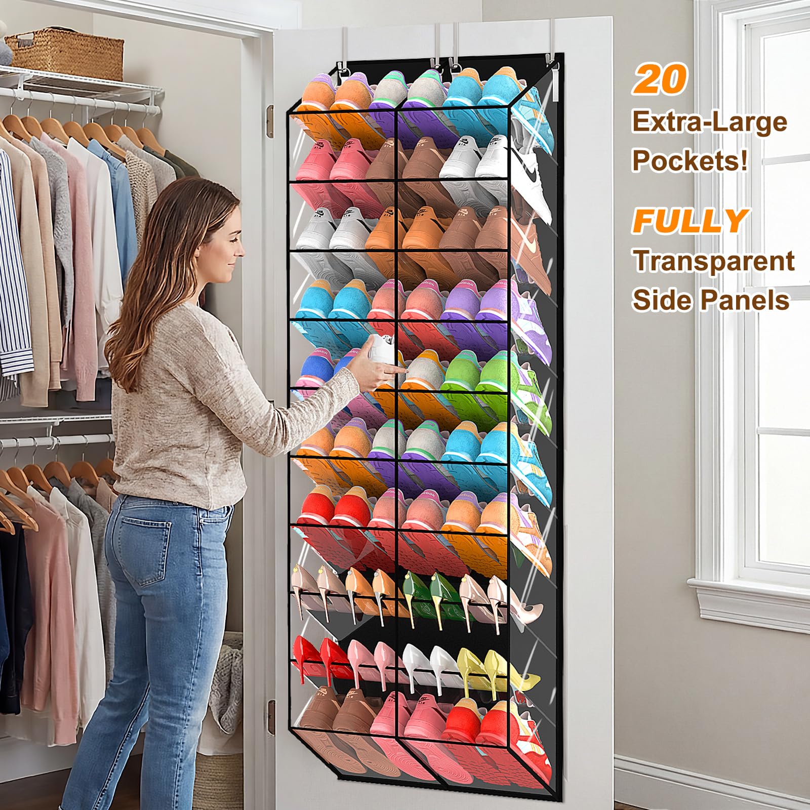 UVIAHOMI 20-pocket design keeps sneakers, boots, and heels neatly organized.