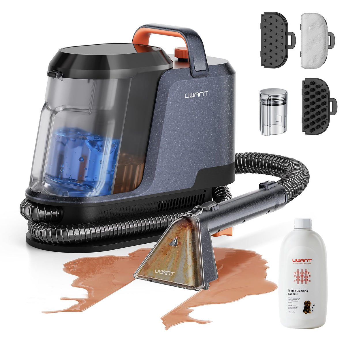 Uwant portable carpet cleaner 18KPa suction in action for powerful spot cleaning