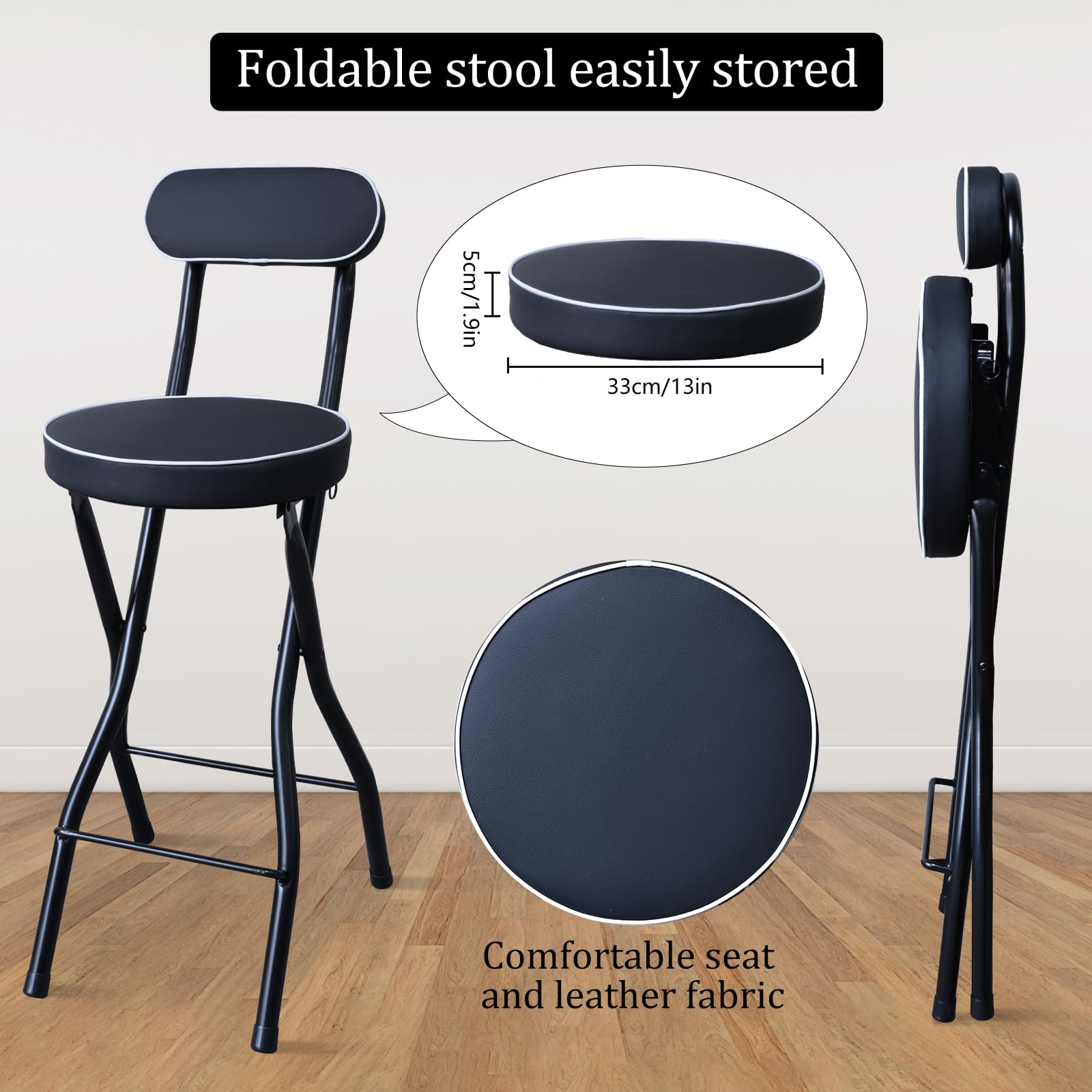 UWEAR tall folding stool with padded seat supports long counter tasks.