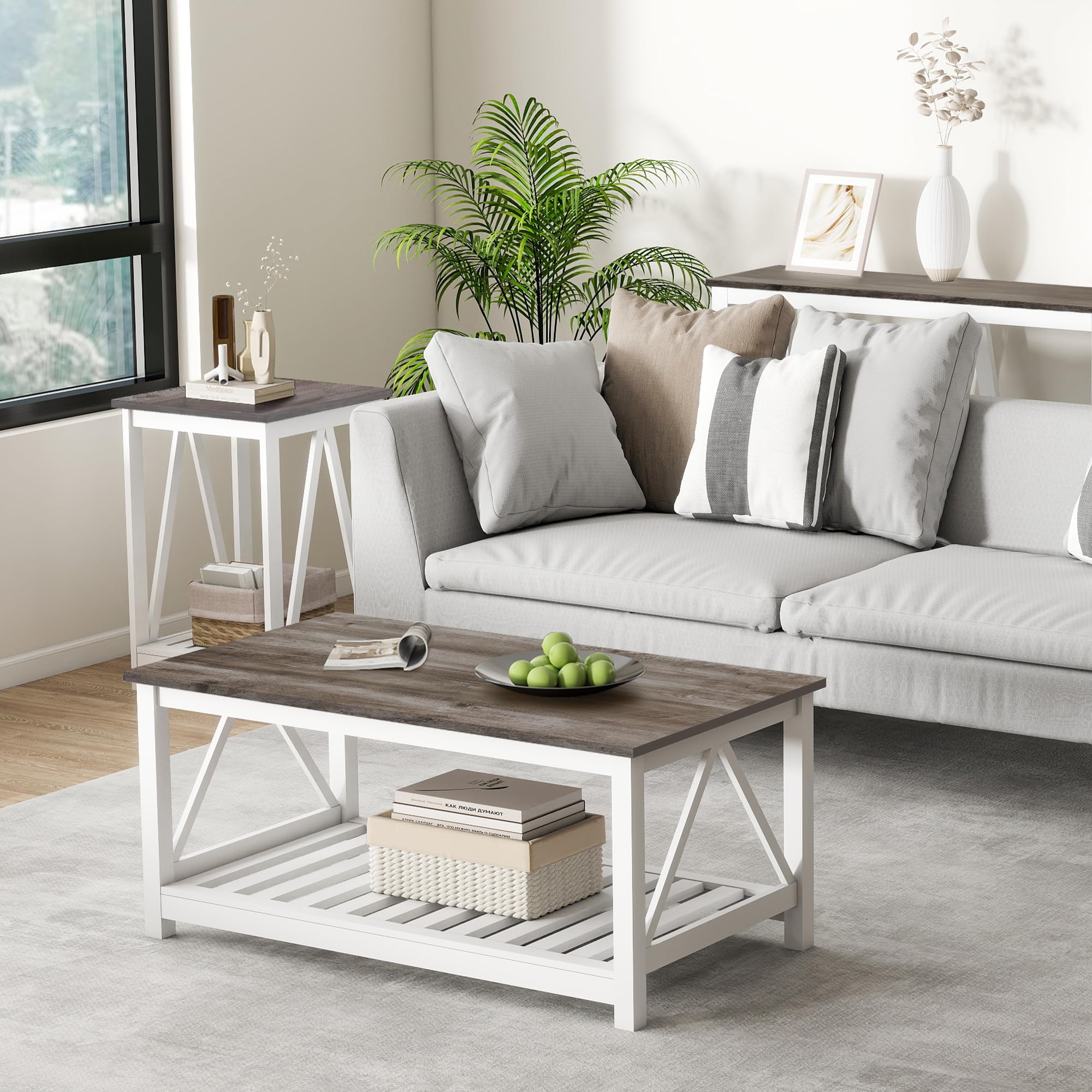 UYIHOME farmhouse gray oak finish complements vintage and modern decor.