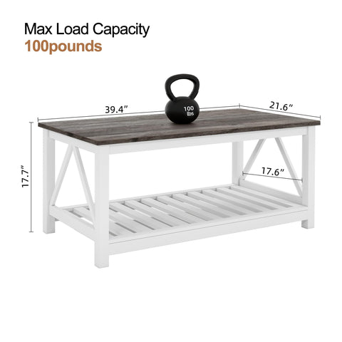 UYIHOME coffee table with slats shelf offers open storage for remote, books and decor.