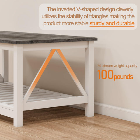 UYIHOME white oak grey table with V-shaped frame adds rustic-modern flair.