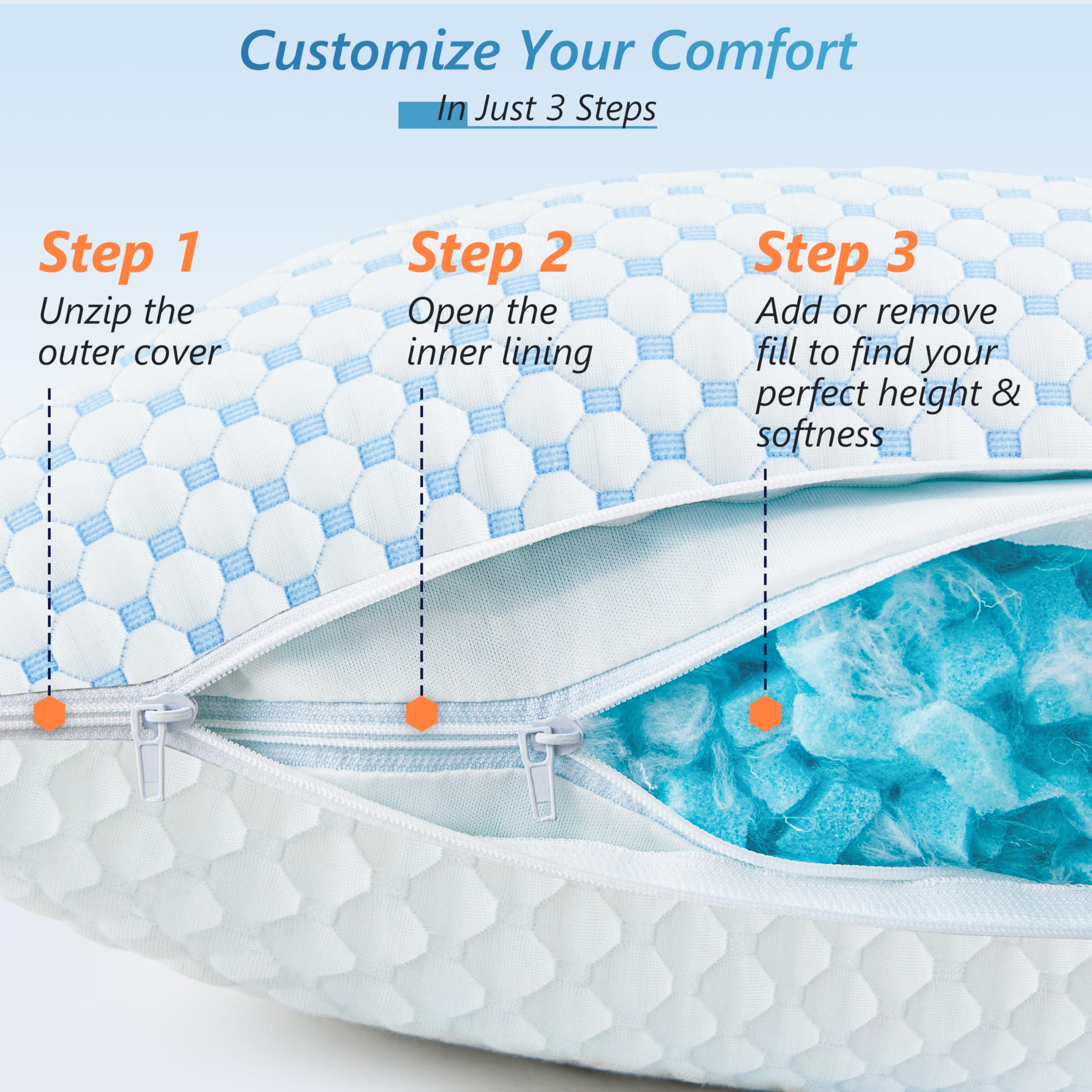 UYWO ergonomic design pillow supports neck and spine for all sleep styles.