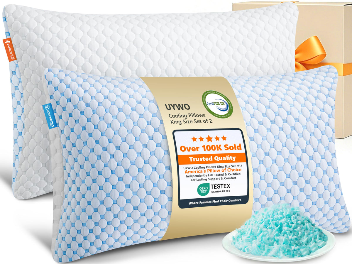 UYWO cooling firm pillow with ice-silk cover delivers cooling comfort all night.