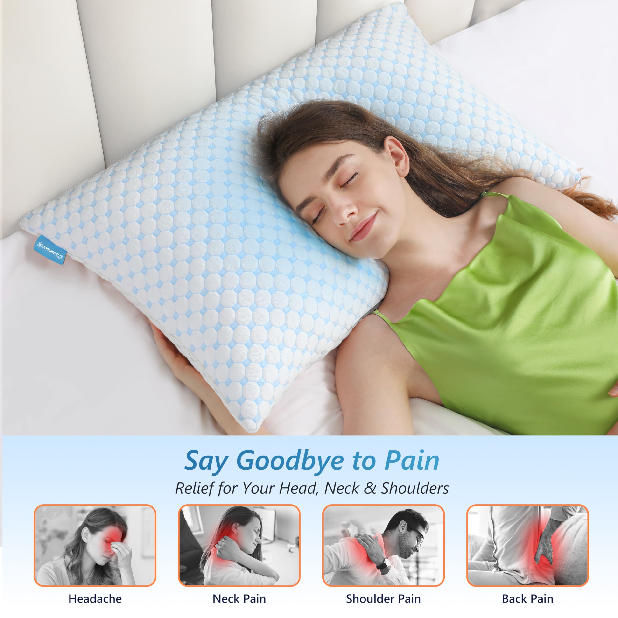 UYWO shredded memory foam pillow adapts to sleeping positions with custom contour.