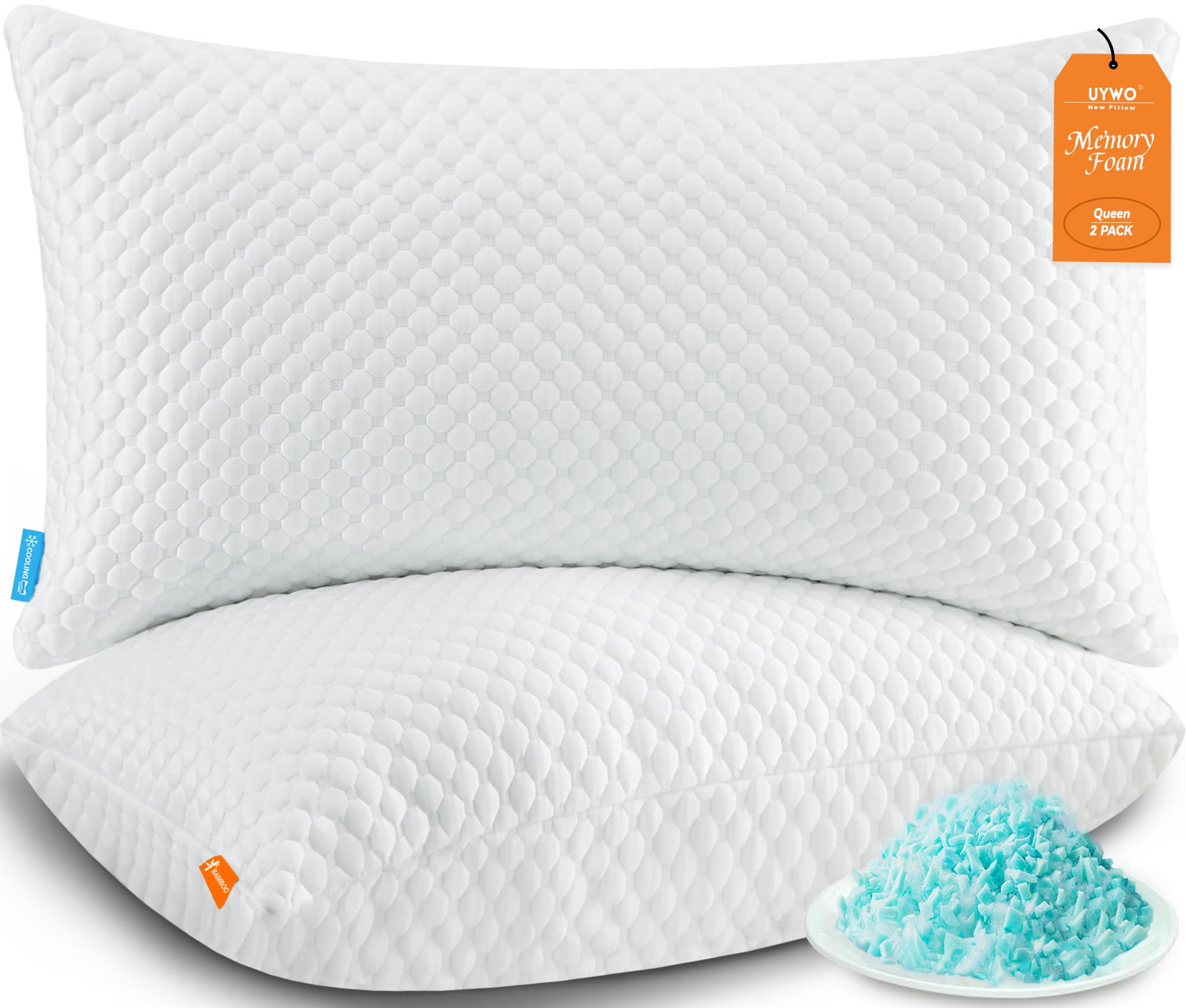 UYWO cooling pillow queen 2-pack front view for hot sleepers