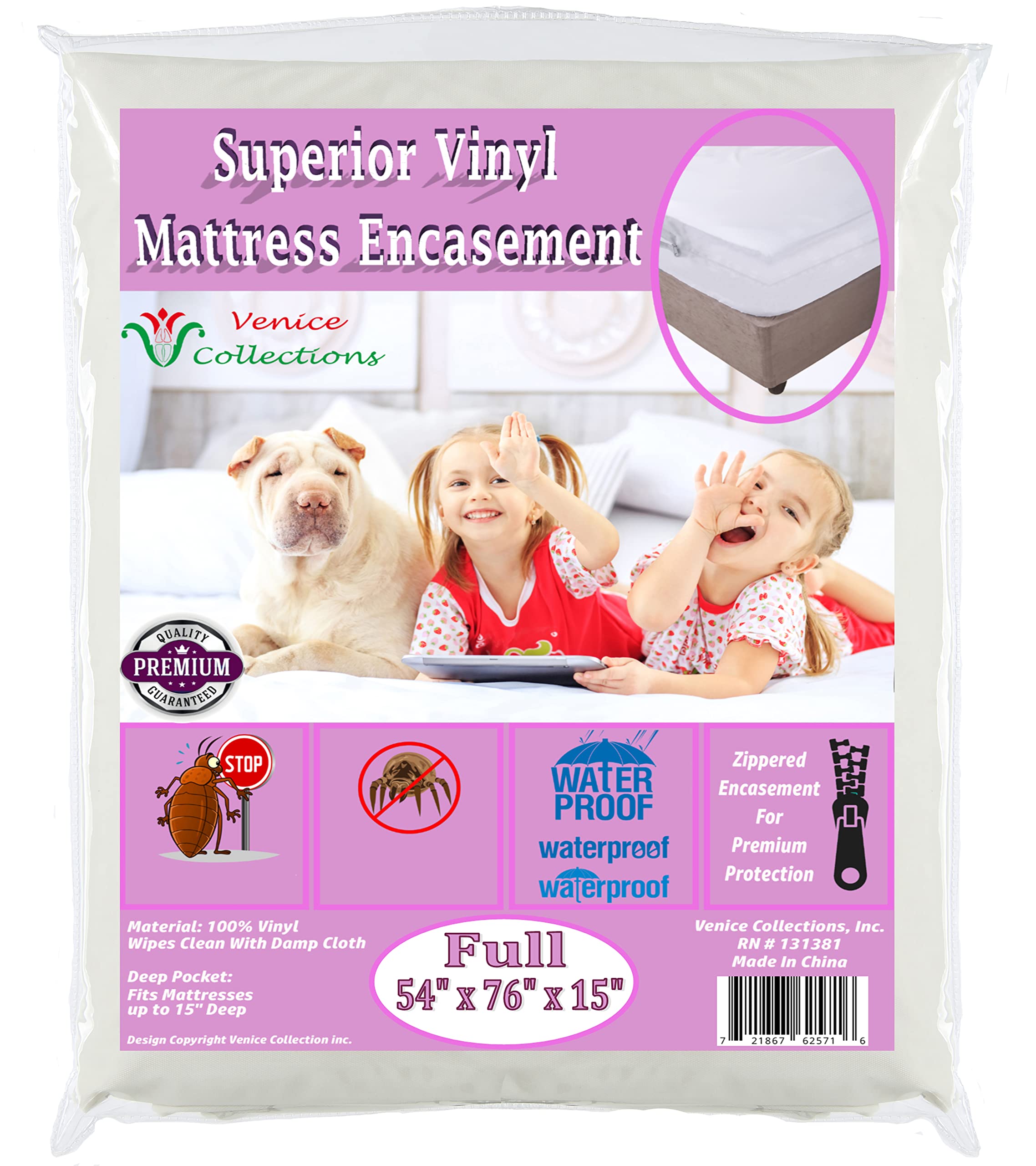 V Superior 8-gauge vinyl mattress protector with zipper provides durable encasement.