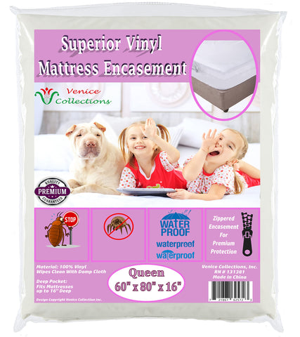 V Superior 8-gauge vinyl mattress protector zippered encasement protects queen mattress from spills