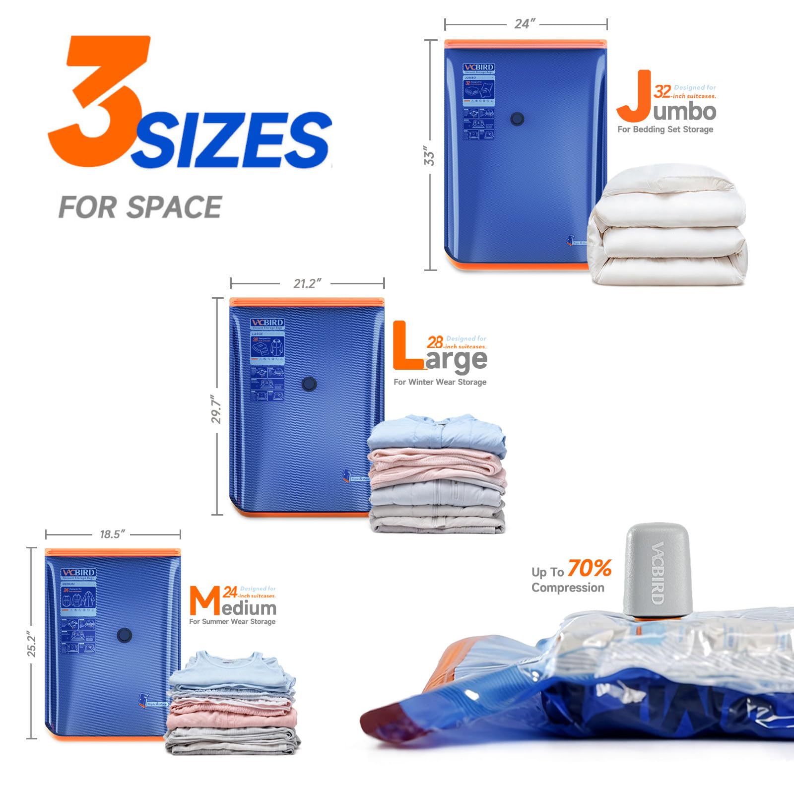 Bright Vacbird color design increases visibility in cluttered closets.