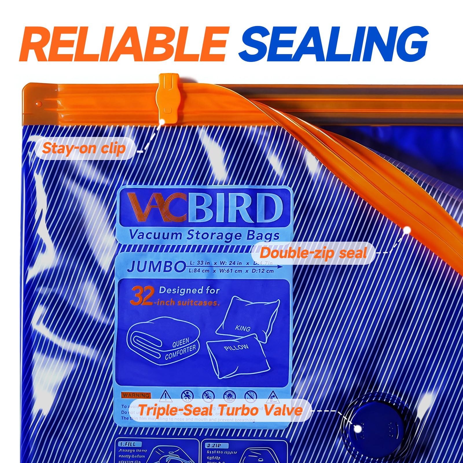 Cube-shaped Vacbird bags maximize vertical space for bulky items.