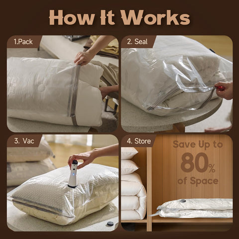 Vacbird large-size bags sealing with airtight closure for secure clothing storage.