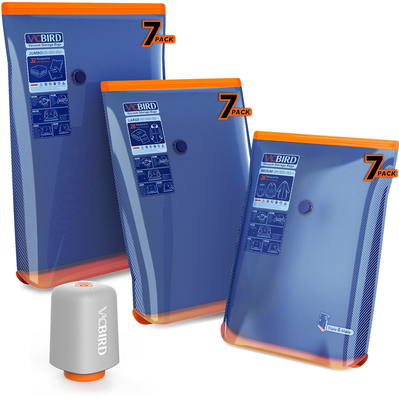 Vacbird rechargeable pump on charge for quick vacuum sealing.