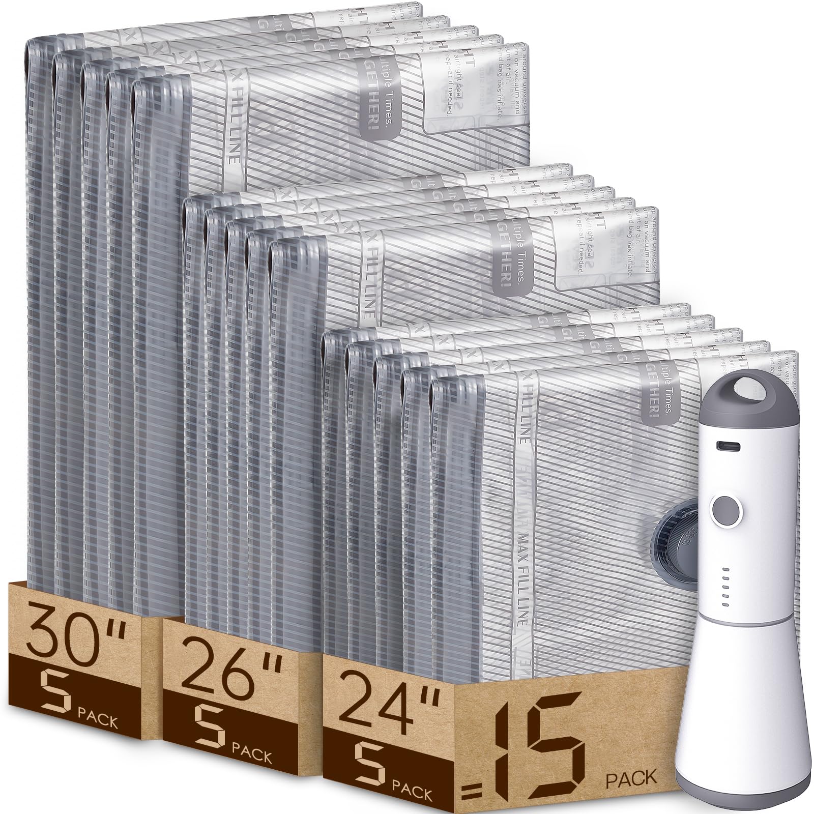 Vacbird rechargeable pump powering cordless compression for quick packing.