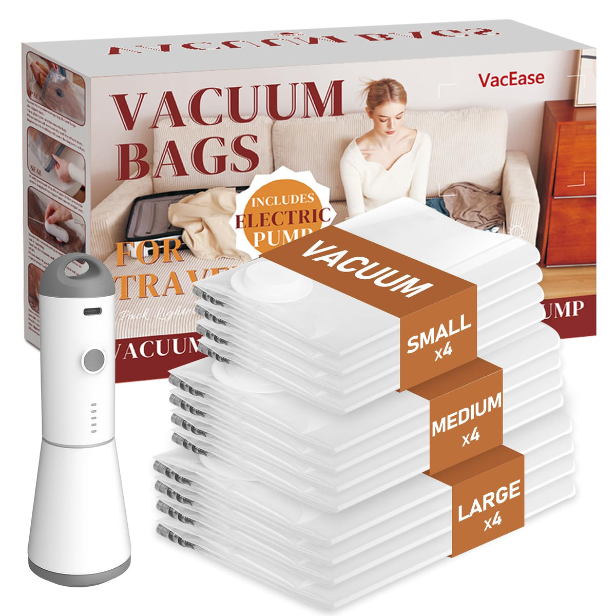 Vacbird large travel vacuum bags pack keeps bulky clothing compact and organized.