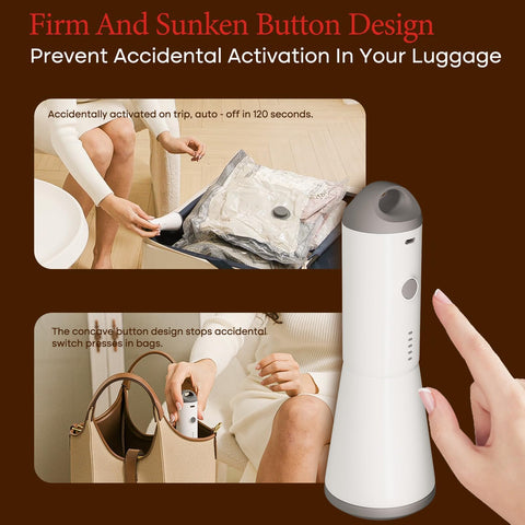 Vacbird USB-rechargeable pump powers packing anywhere during travel.
