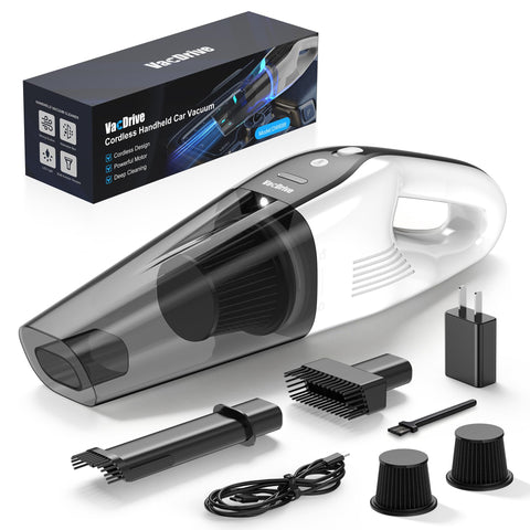 VACDRIVE handheld cordless vacuum motor close-up showing high suction power