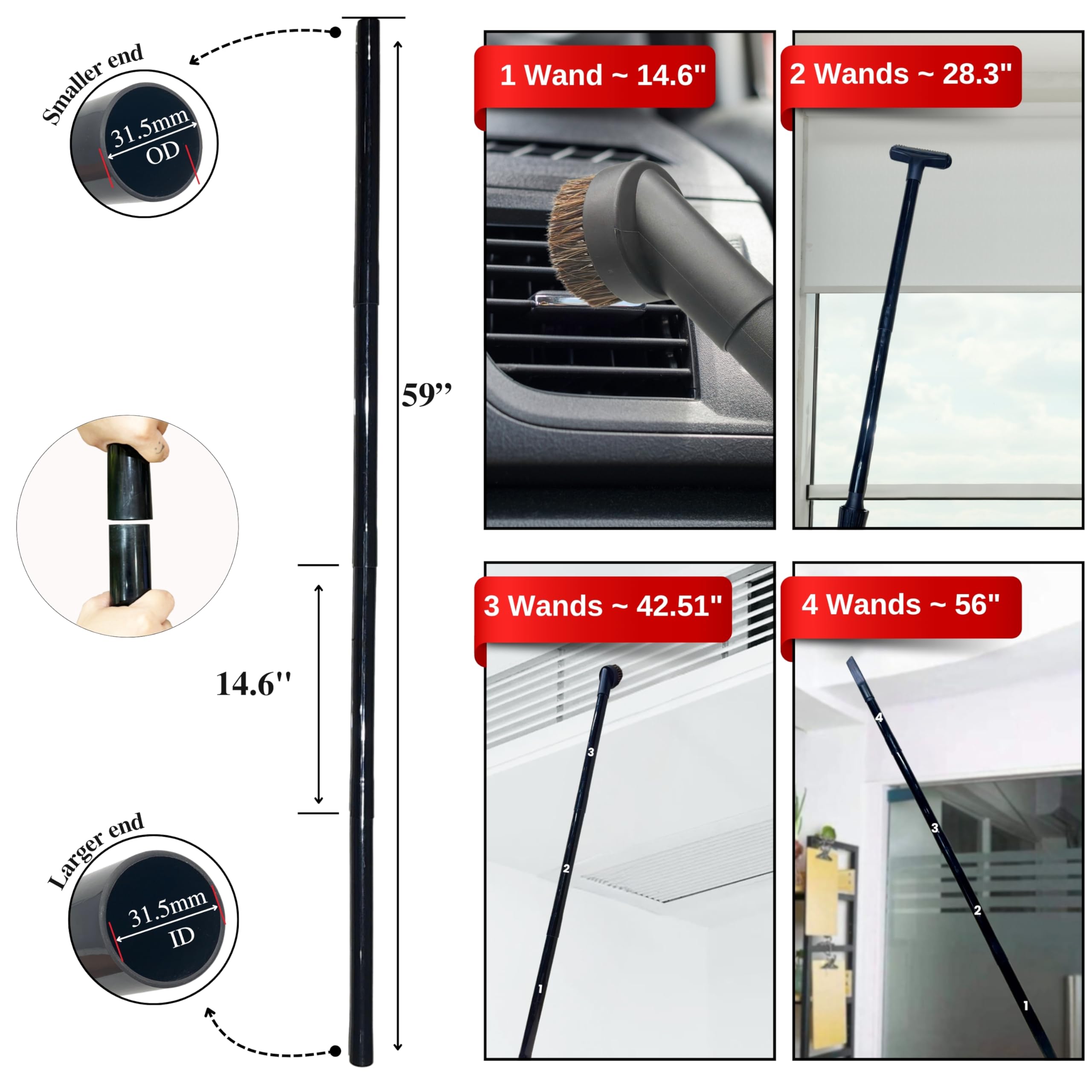 VACEXT crevice tool reaches tight spaces for deep cleaning.