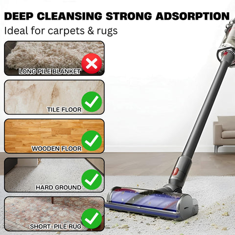 VACEXT Dyson conical brush bar prevents tangling during vacuuming.