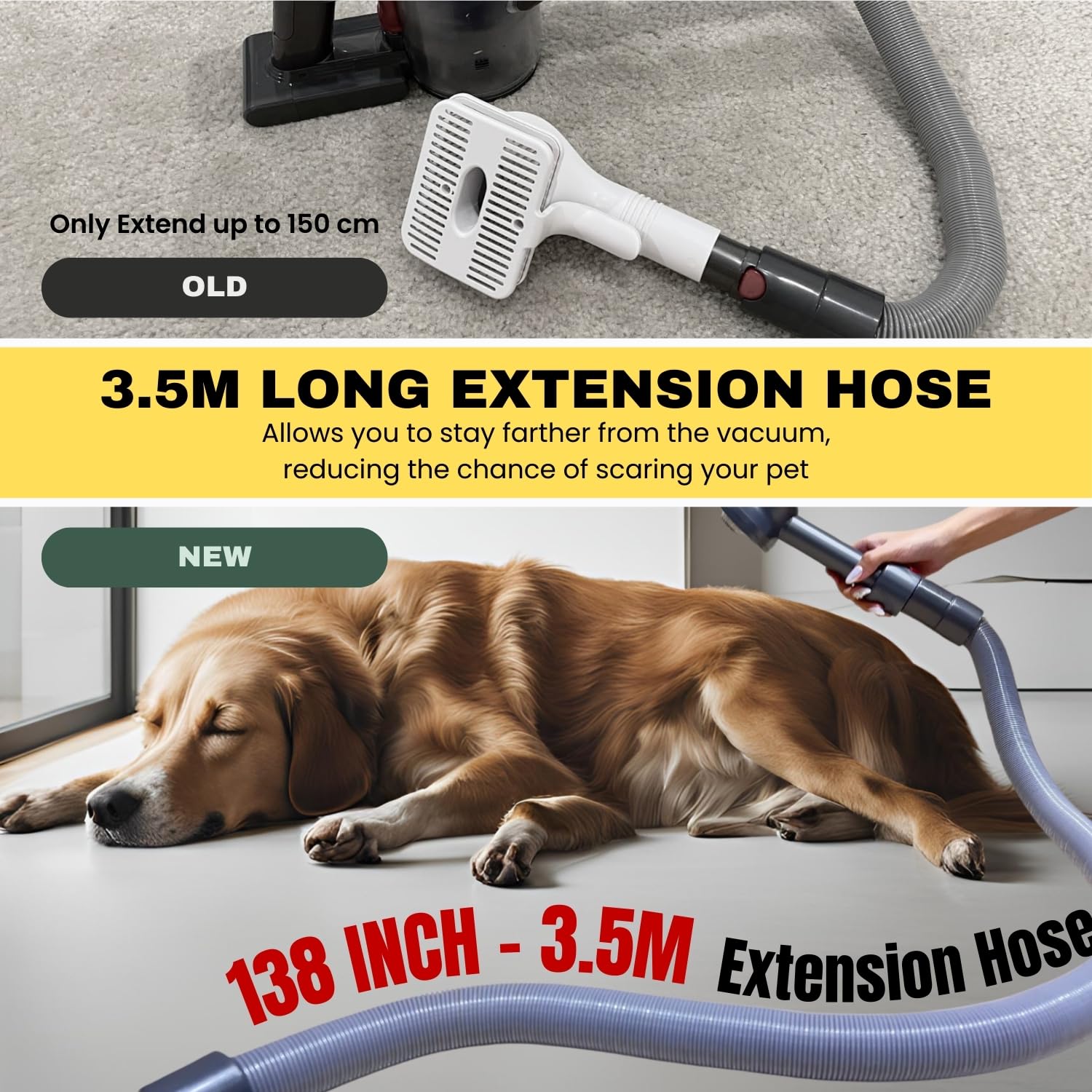 VACEXT extendable vacuum hose reaches up to 137 inches for easy grooming