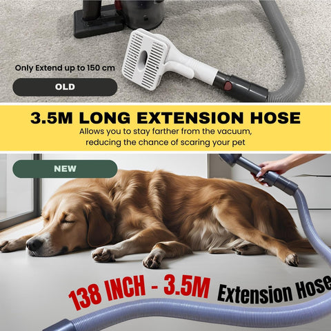 VACEXT extendable vacuum hose reaches up to 137 inches for easy grooming