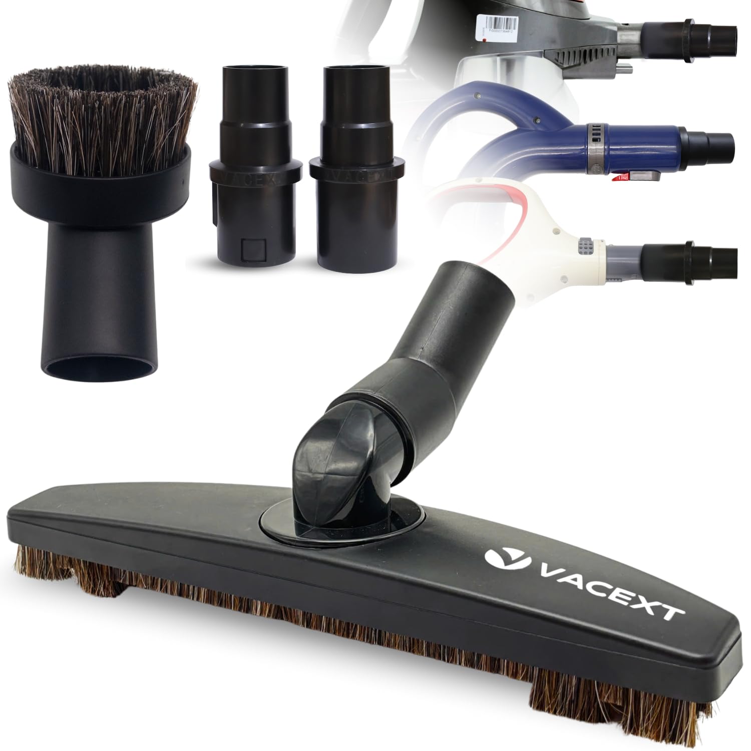 VACEXT round horsehair dusting brush closeup shows soft bristles for delicate surfaces