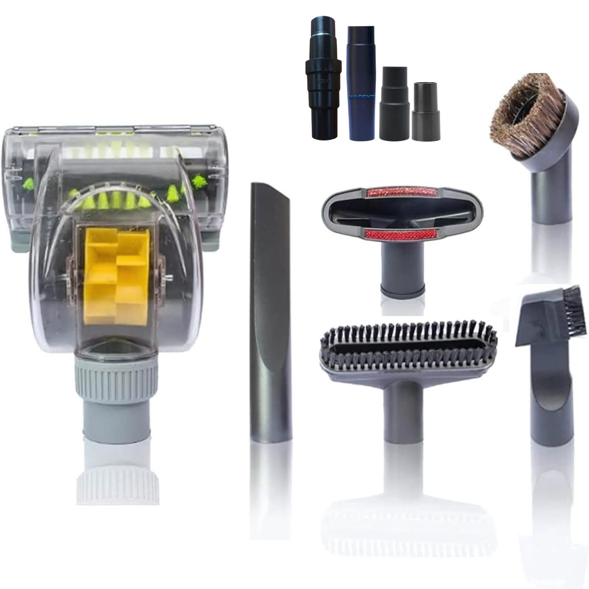 VACEXT turbo brush for upholstery removes pet hair from furniture.
