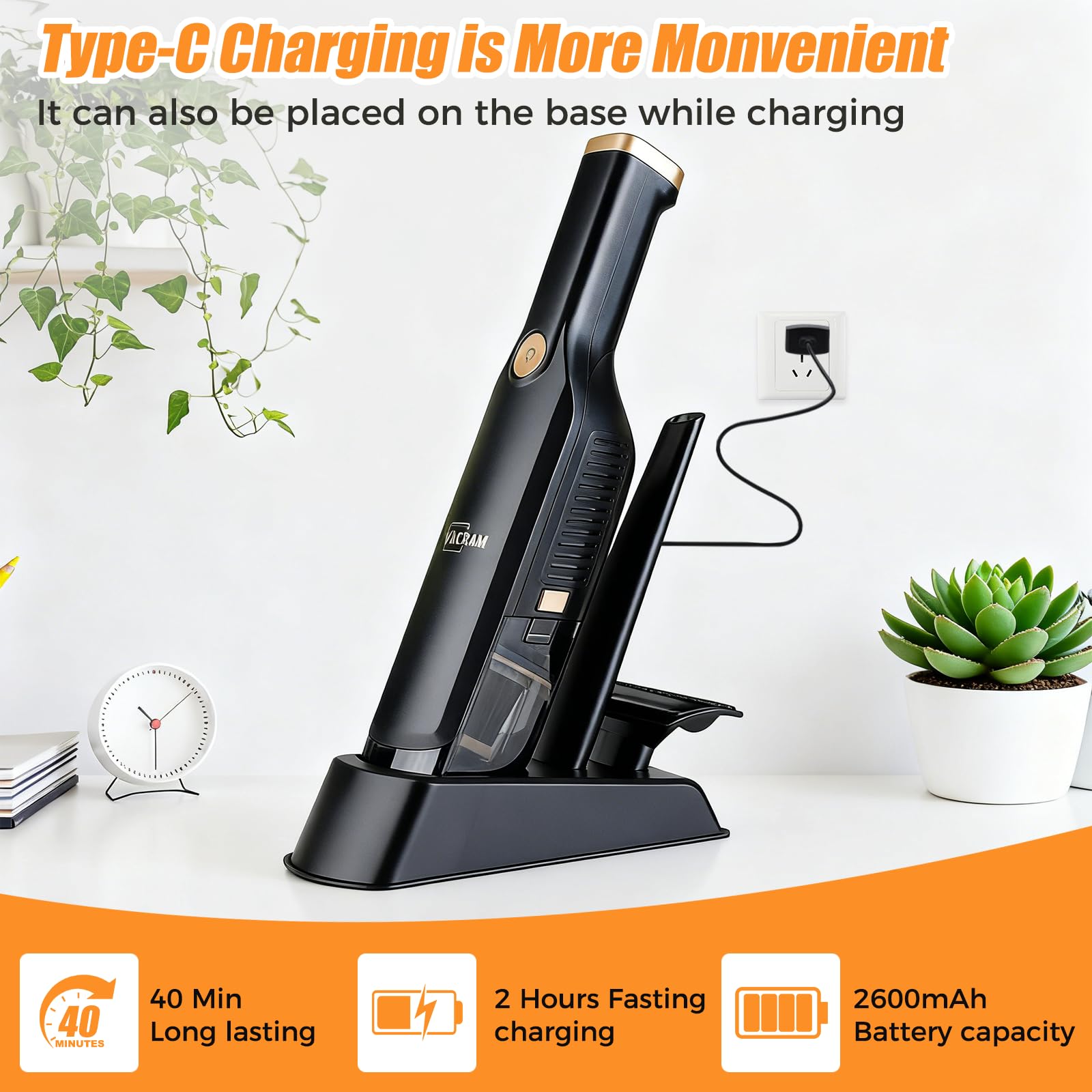 VACFAM 15,000 Pa suction powers deep-cleaning of pet hair and crumbs