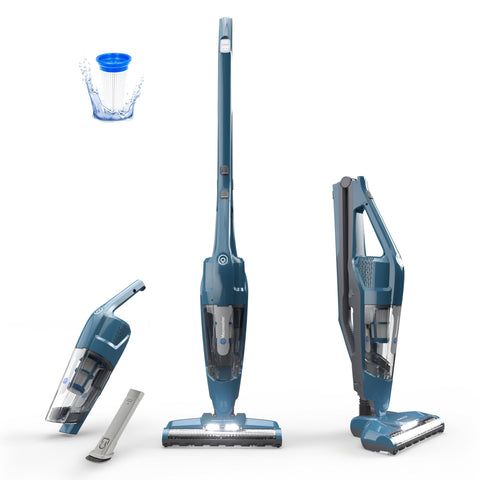 Vacmaster portable 10.8V 2-in-1 stick vacuum on hardwood floors for quick cleanups.