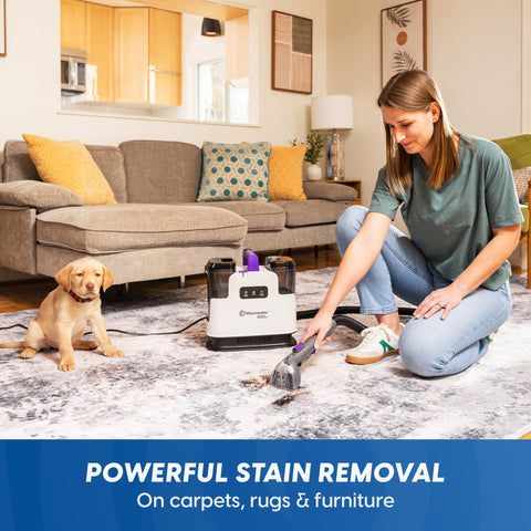 Vacmaster SCB1001H tackling pet stains on upholstery and carpet fibers