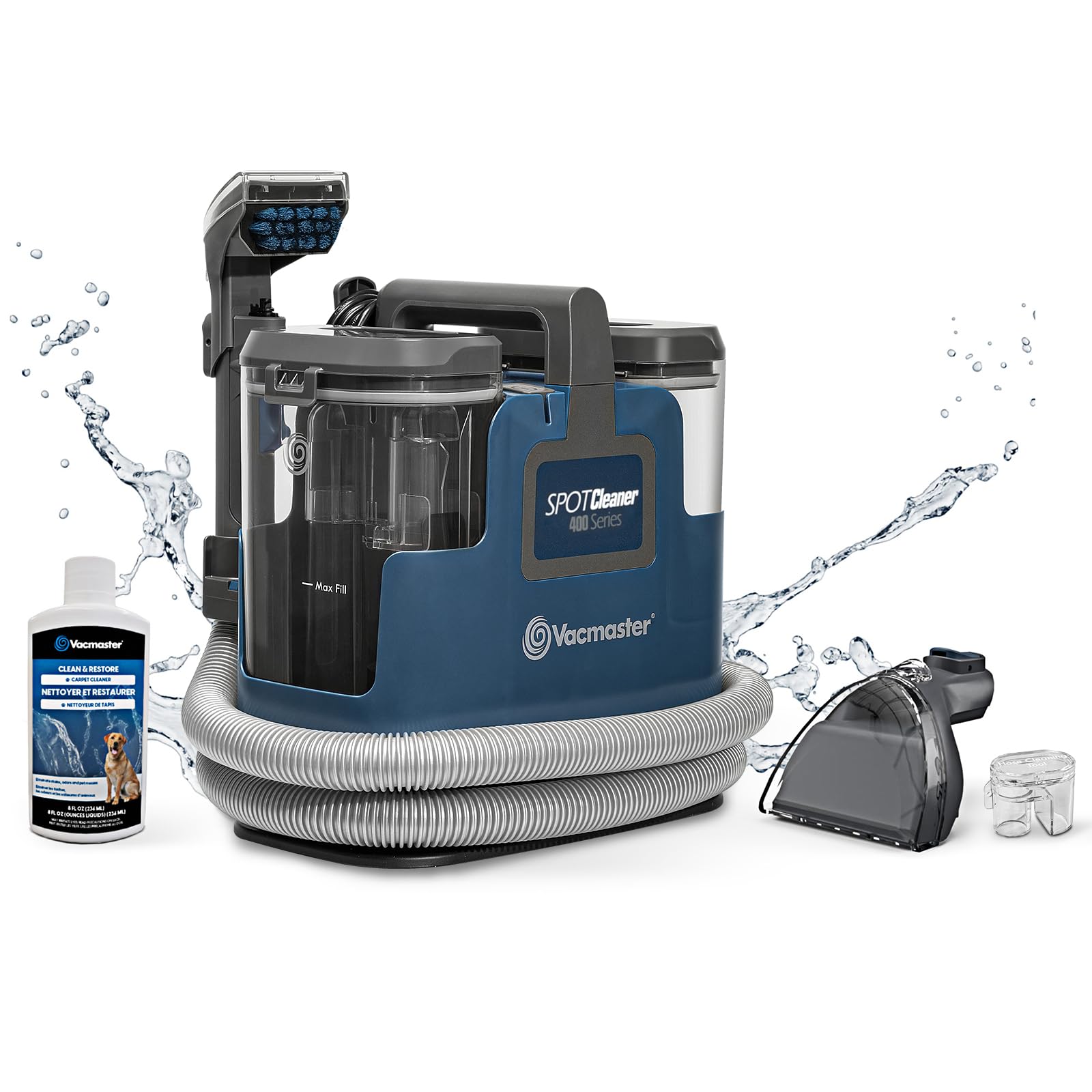 Vacmaster SCB301 front view showcasing portable spot cleaner's compact design.