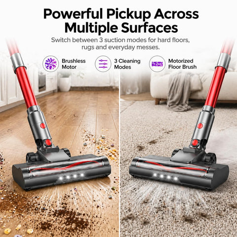 VACMOTOR motorized floor brush tackles pet hair on hardwood surfaces.