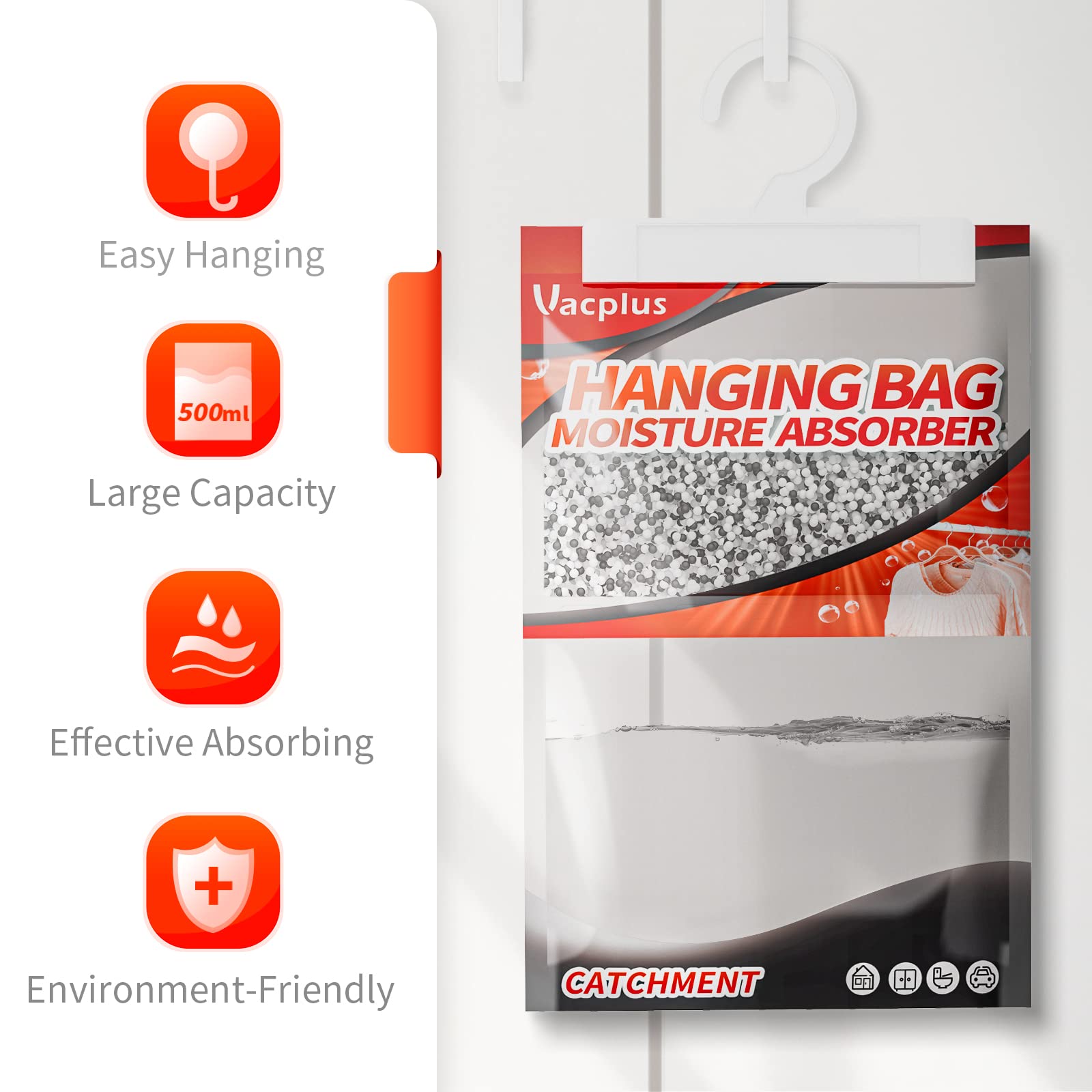 Vacplus desiccant packets show water collected in bottom reservoir