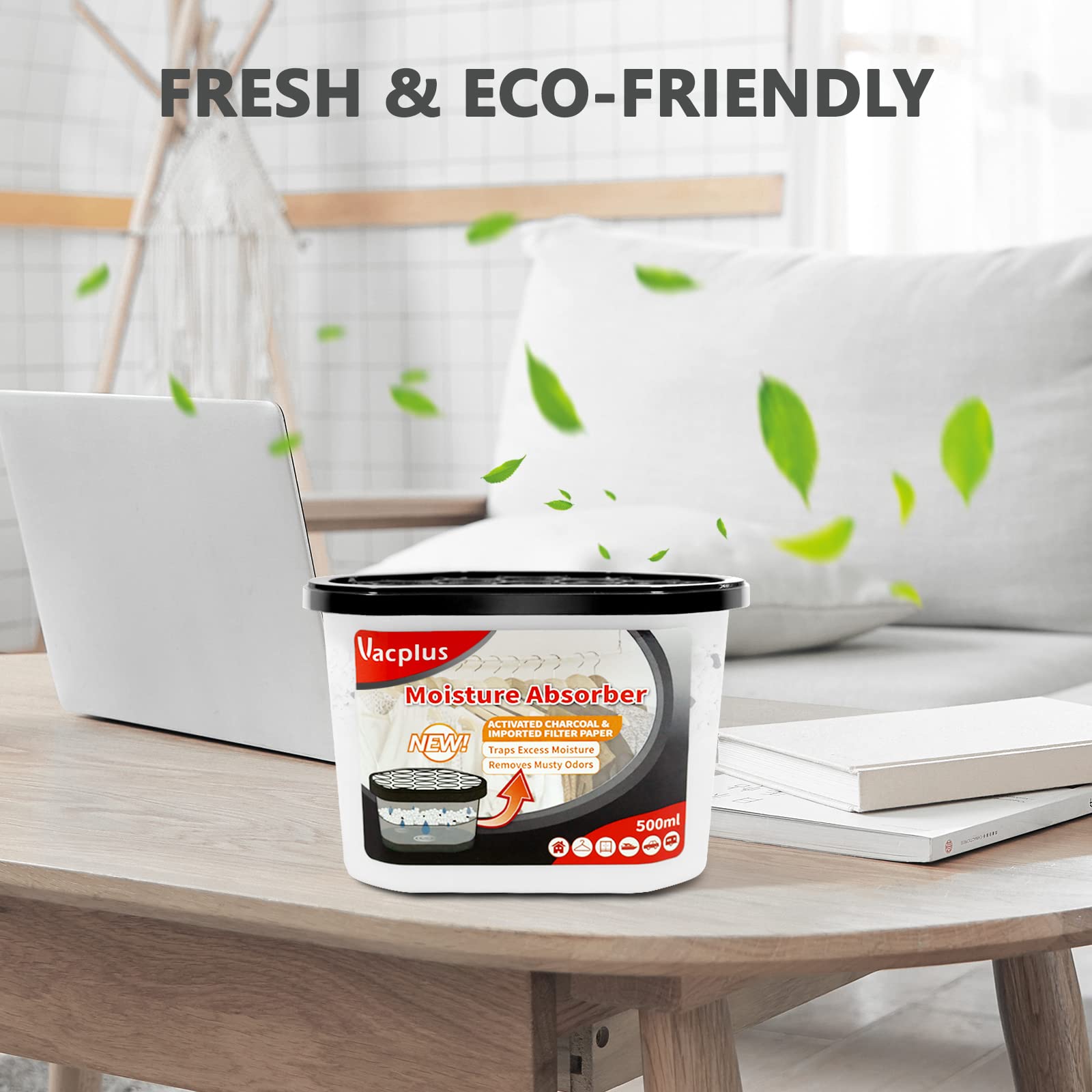 Vacplus moisture absorber 6-pack in car keeps interior dry during travel.