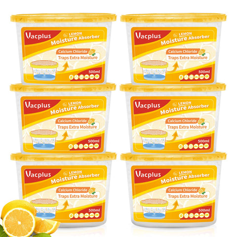 Vacplus 6-pack moisture absorbers with lemon fragrance in box for fresh spaces