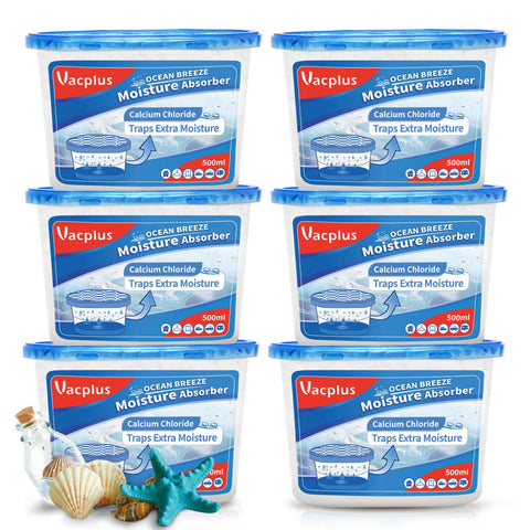 Vacplus moisture absorber 6-pack reduces humidity in closet spaces.