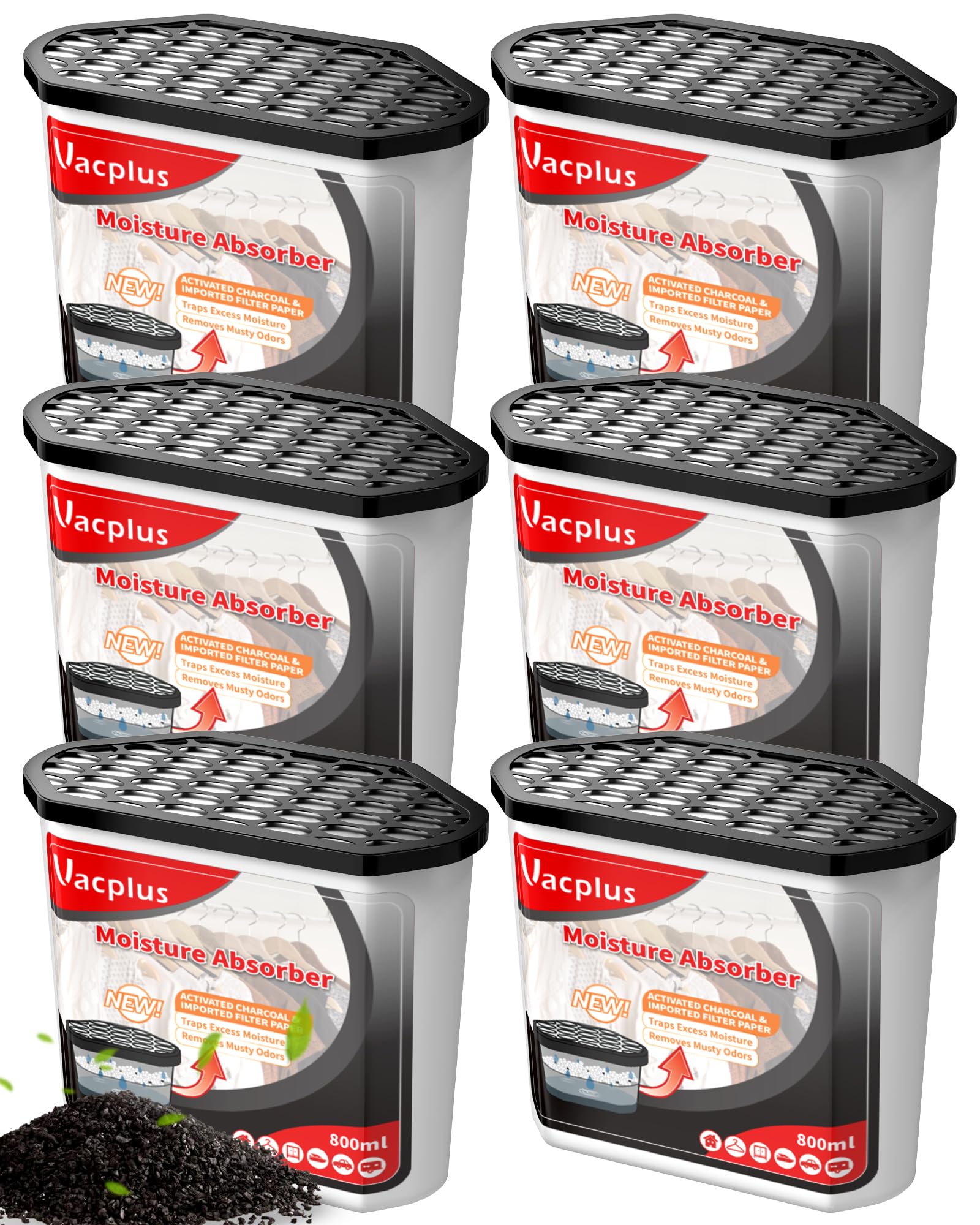 Vacplus moisture absorber box with activated carbon fragrance for odor control in closets and bathrooms