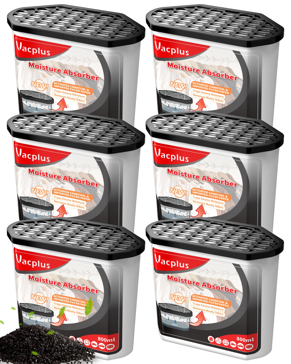 Vacplus moisture absorber box with activated carbon fragrance for odor control in closets and bathrooms