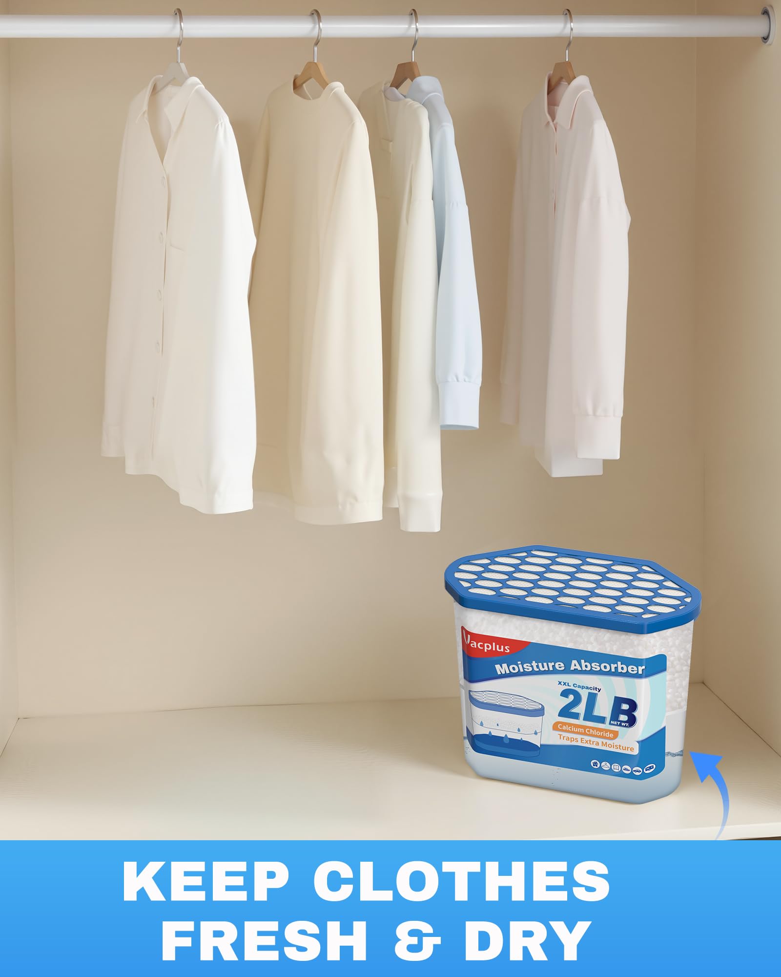 Vacplus in closet helps reduce humidity to protect textiles