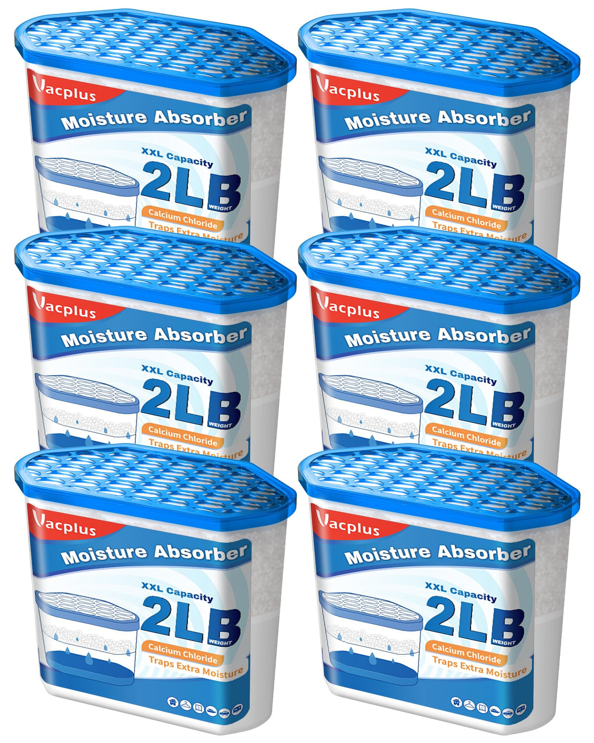 Vacplus moisture absorber bucket close-up showing crystals that capture excess moisture