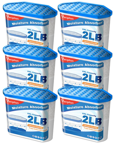 Vacplus moisture absorber bucket close-up showing crystals that capture excess moisture