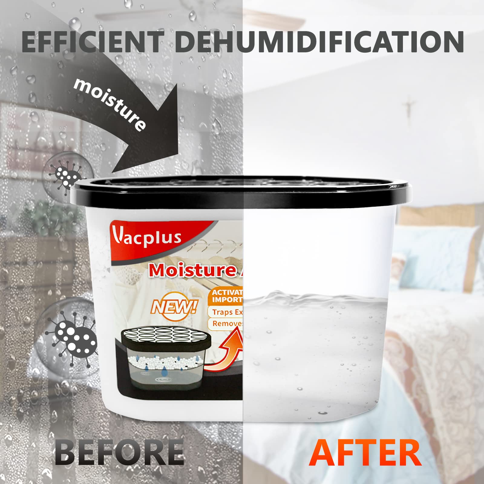 Vacplus moisture absorber calcium chloride-based formula captures humidity safely.