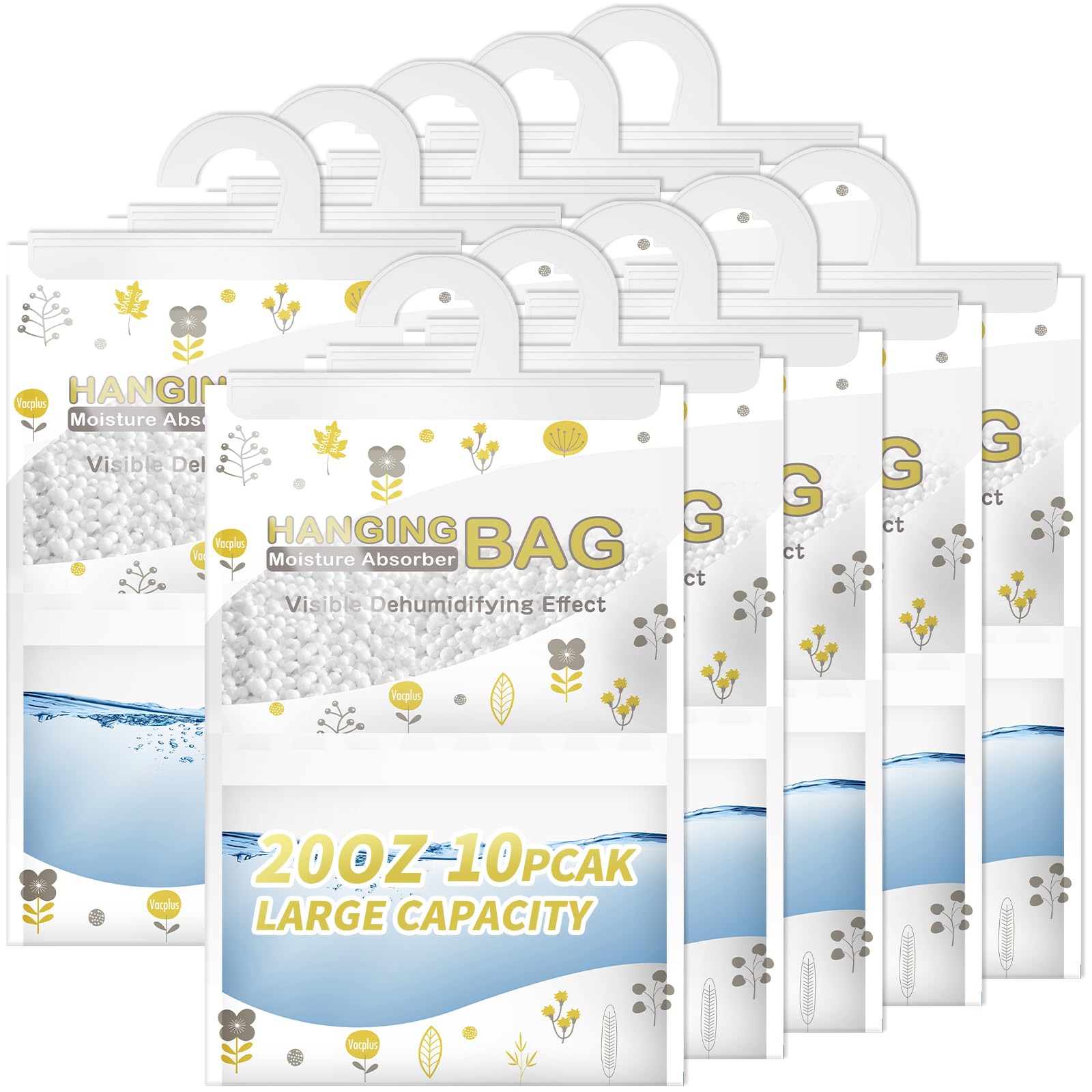 Vacplus moisture absorber hanging bag for closet keeps clothes dry and fresh.