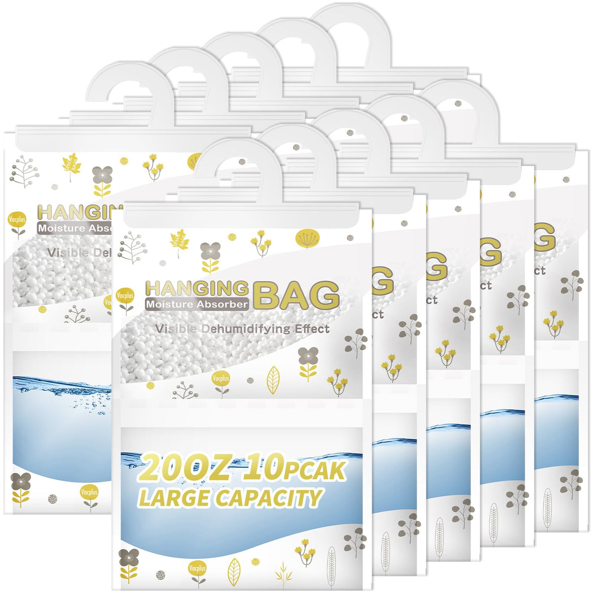 Vacplus moisture absorber hanging bag for closet keeps clothes dry and fresh.