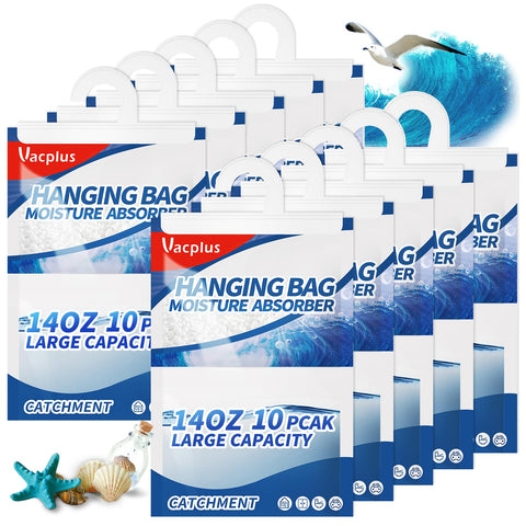 Vacplus moisture absorber hanging bag with Ocean Breeze scent keeps closets dry and fresh.