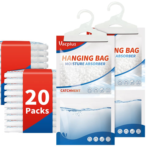 Vacplus fragrance-free moisture absorber packet in a 20-pack for closet dehumidification.